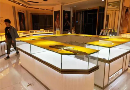 展示柜臺(tái)定制，高端不銹鋼珠寶展示柜